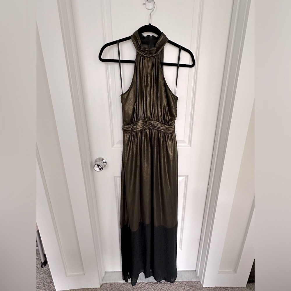 BCBGeneration long metallic bronze gold black gown long dress size 2
